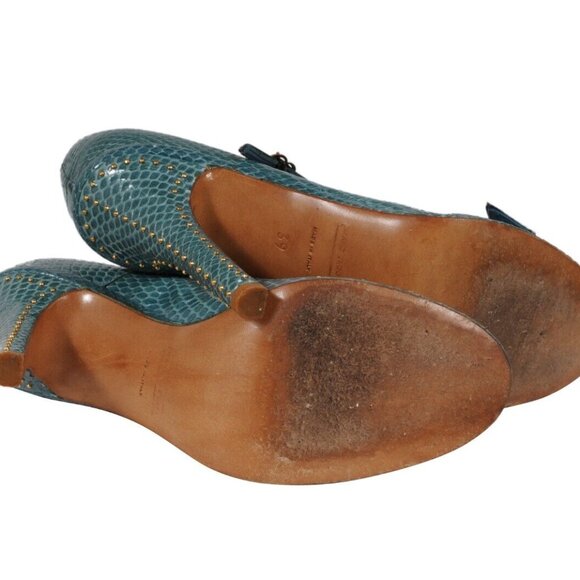 Marc Jacobs Womens Strappy Buckle Pumps US 9 EU 39 Green Python Leather Studded - Picture 10 of 11